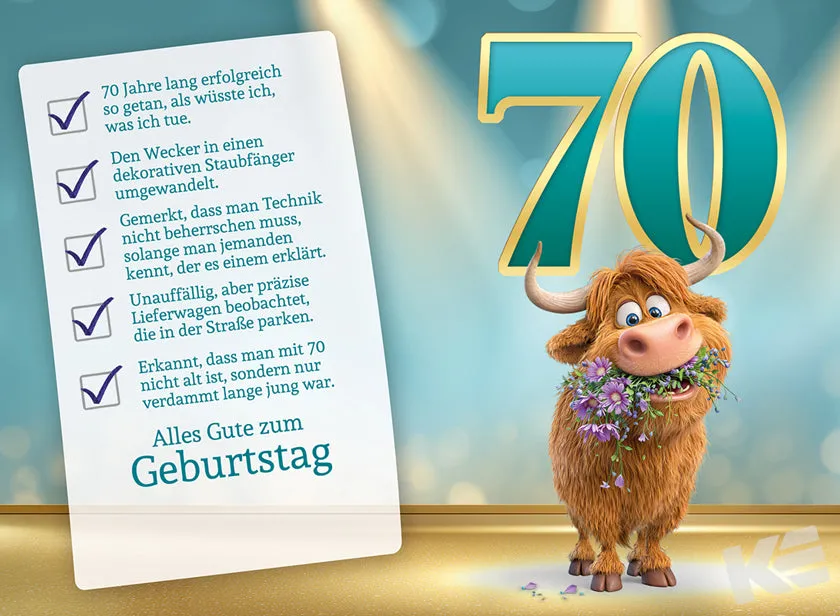Kurt Eulzer 52-1270 verjaardagskaart 70 jaar humor goud