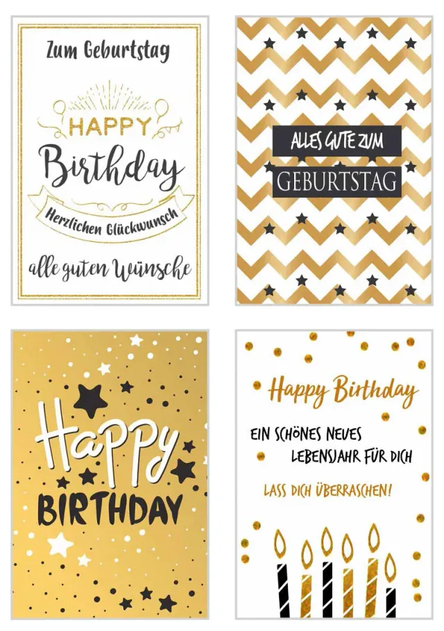 Edition Seidel 20044 verjaardagskaarten goud set 4 stuks