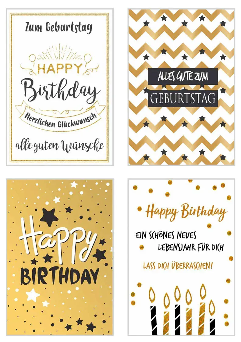 Edition Seidel 20044 verjaardagskaarten goud set 4 stuks