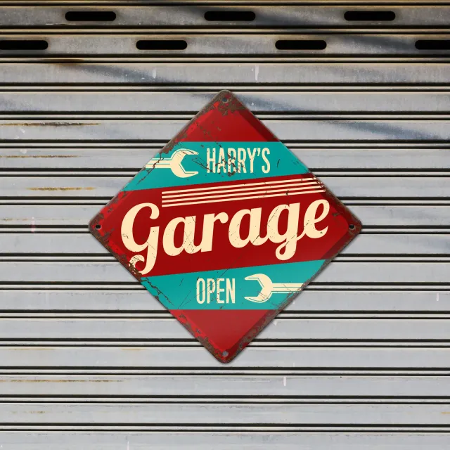 Gozi Metalen bord Garage 20x20cm ruit persoonlijk cadeau