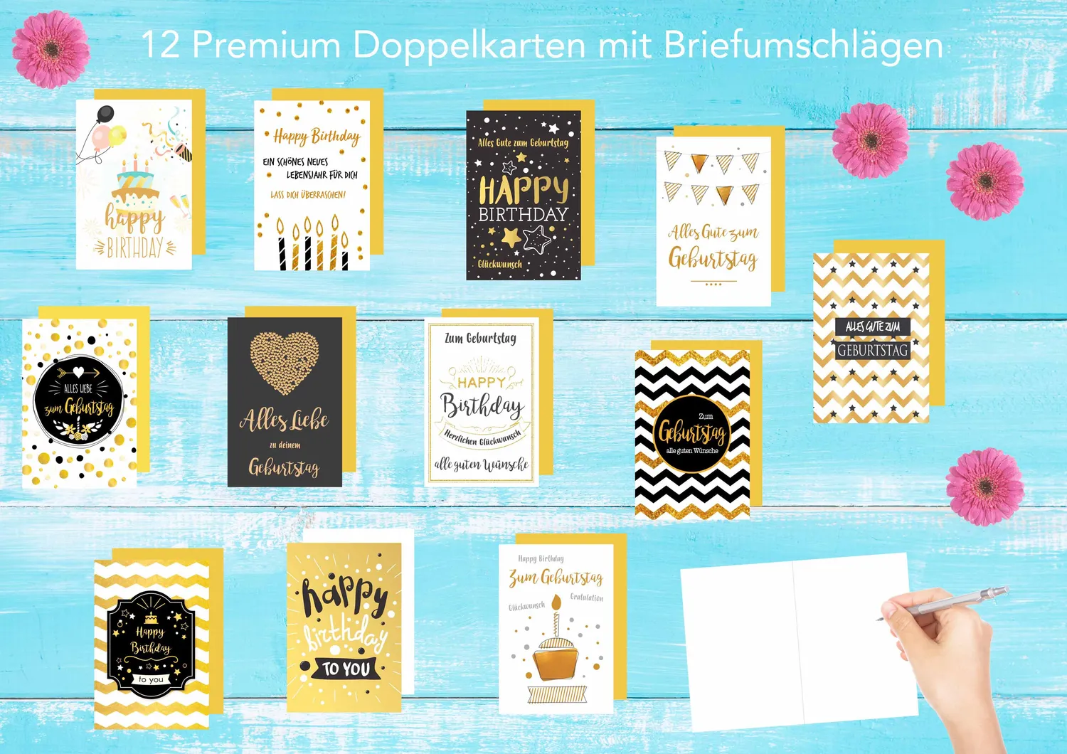 Edition Seidel 20149 verjaardagskaarten set 12 goudopdruk met envelop