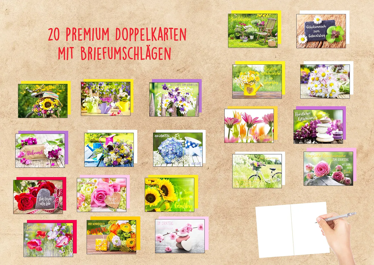 Edition Seidel SW02 Set 3 verjaardagskaarten 20 stuks Happy Birthday