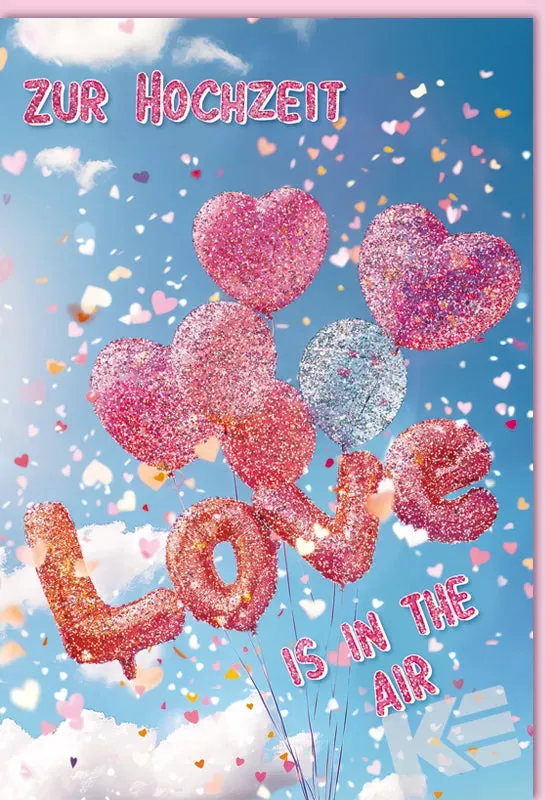 Kurt Eulzer 91-1008 huwelijkskaart Love ballonnen glitter
