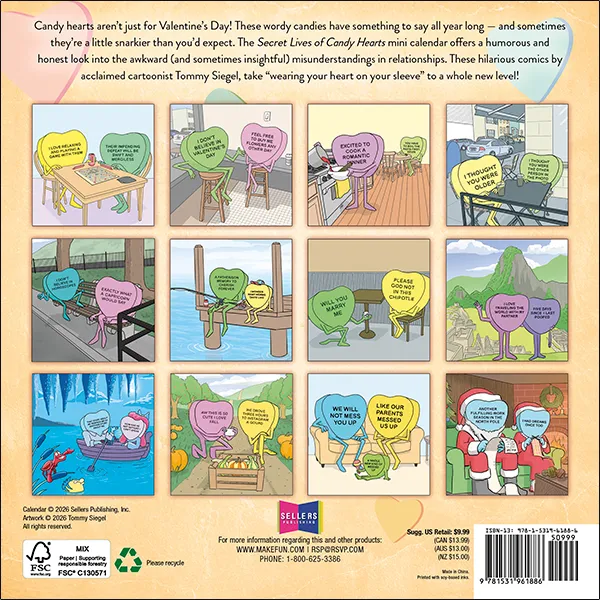 Sellers Publishing Candy Hearts 2027 minikalender wand humor