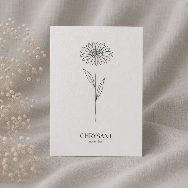 moodz design Geboortebloem November kaart chrysant