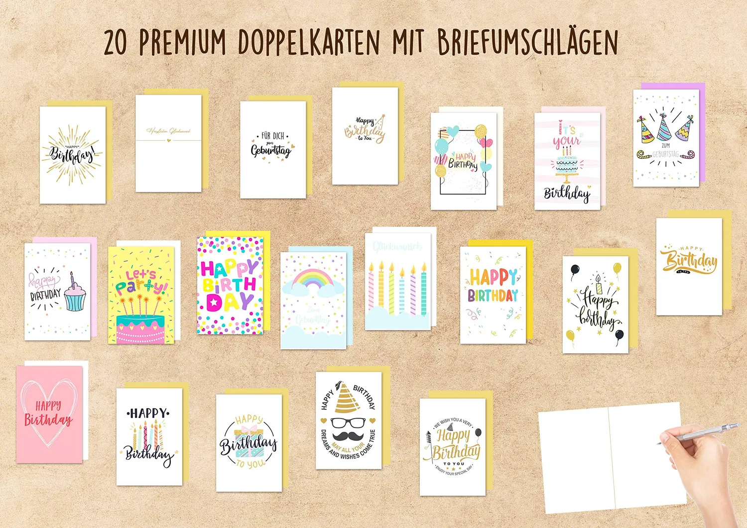 Edition Seidel Premium verjaardagskaarten set 20 stuks met envelop