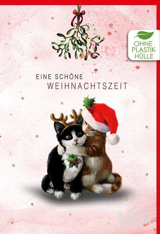 Kurt Eulzer 22-1568 kerstkaart katten met maretak