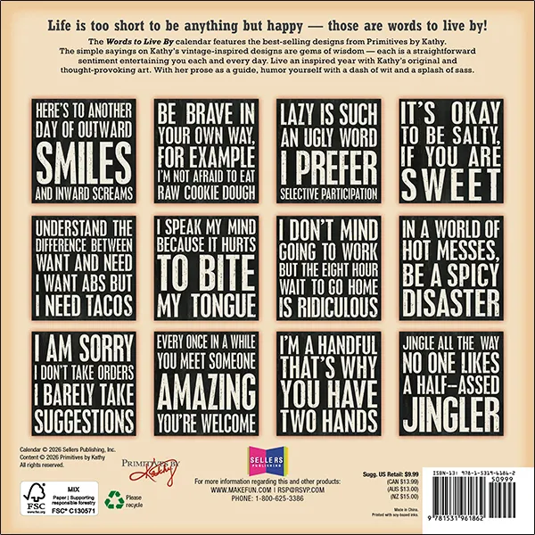Sellers Publishing Words to Live By minikalender 2027 spreuken