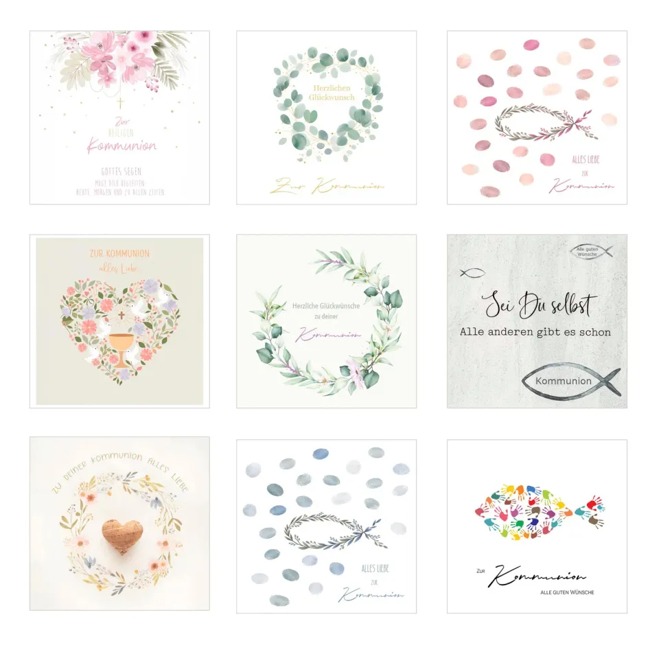 Edition Seidel Premium 33006 communiekaarten vierkant set 9 met envelop