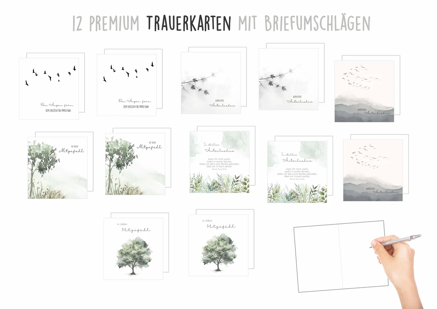 Edition Seidel Premium 29582 rouwkaarten set 12 vierkant