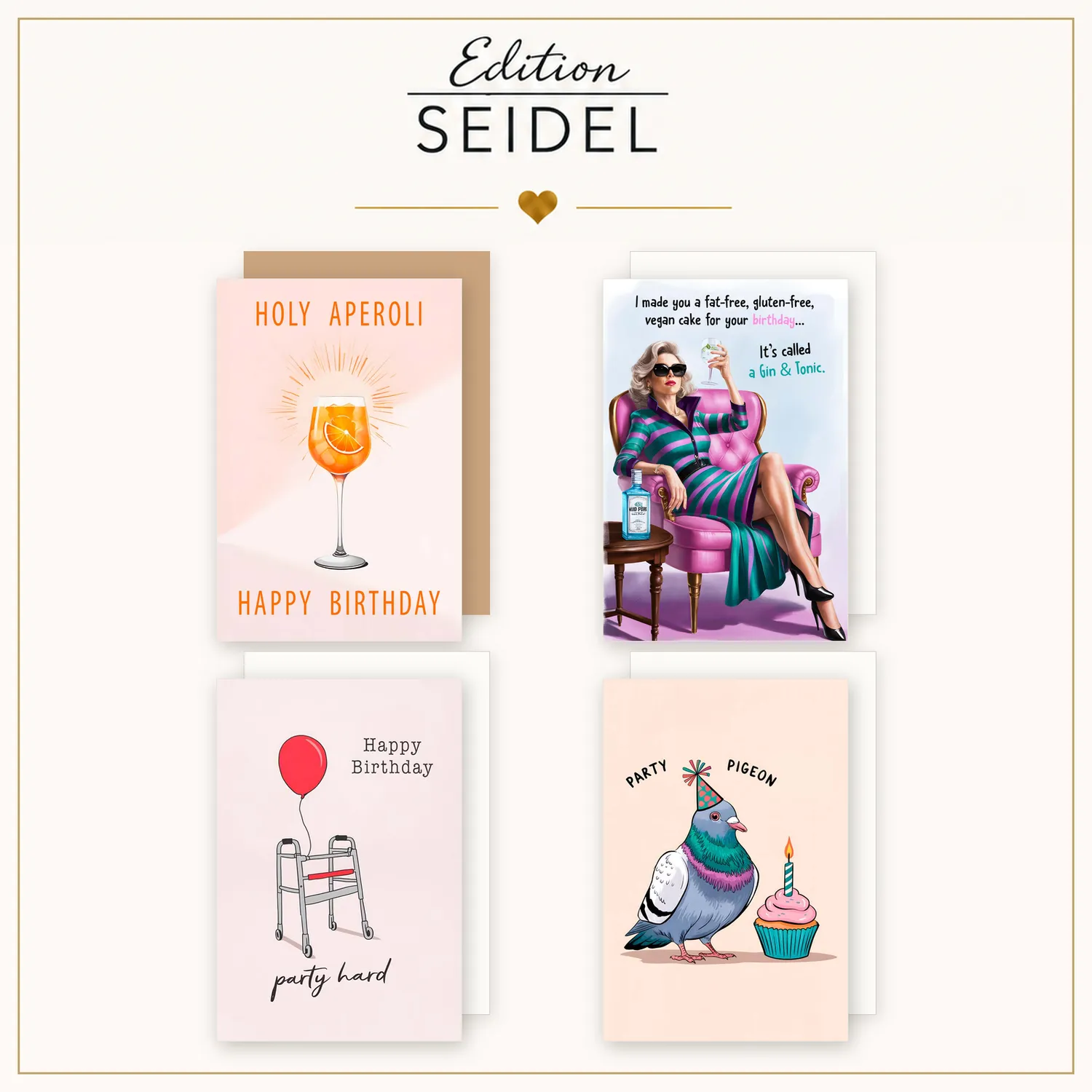 Edition Seidel verjaardagskaarten set 12 grappig met envelop
