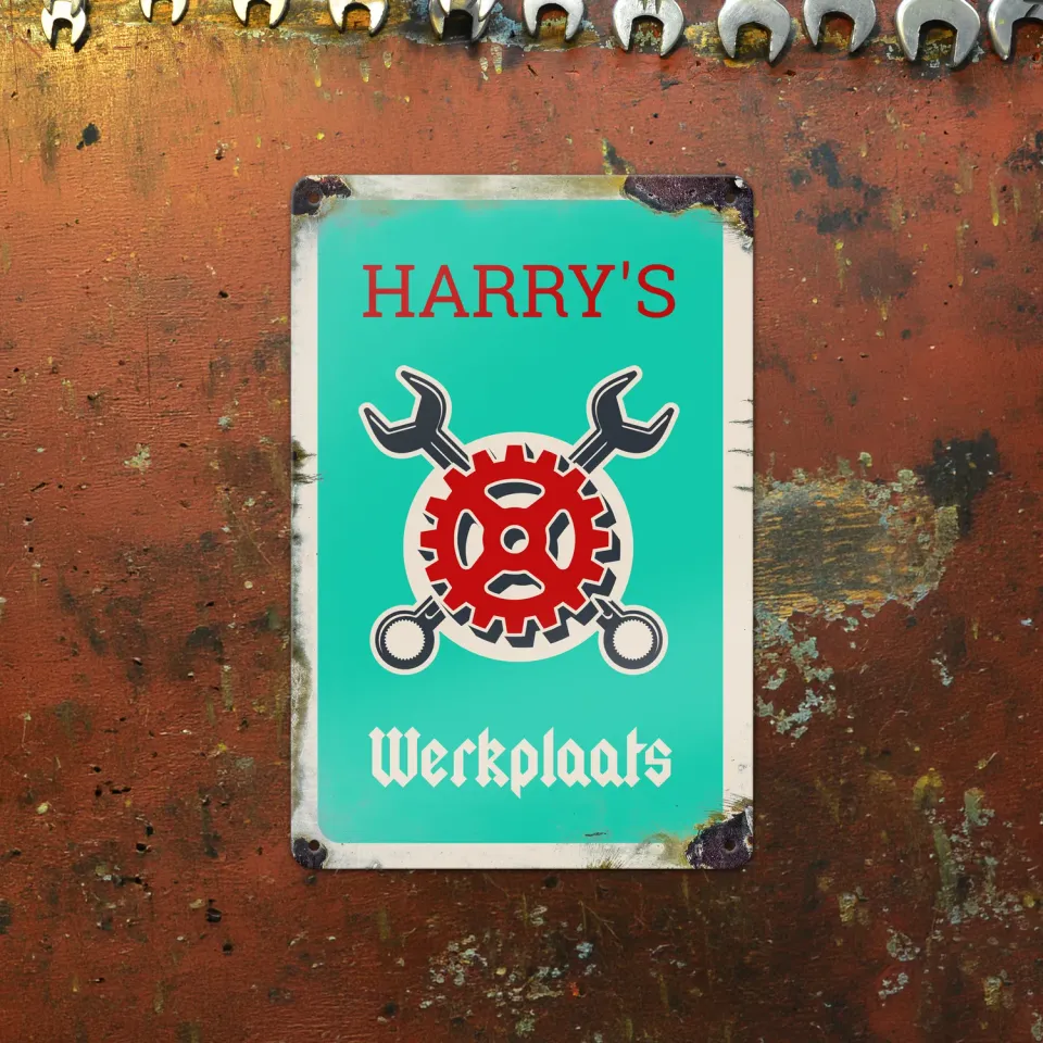 Gozi Werkplaats metalen bord 20x30cm stoer