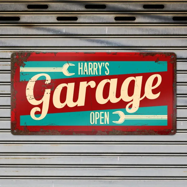 Gozi Garage metalen bord 40x20cm personaliseerbaar