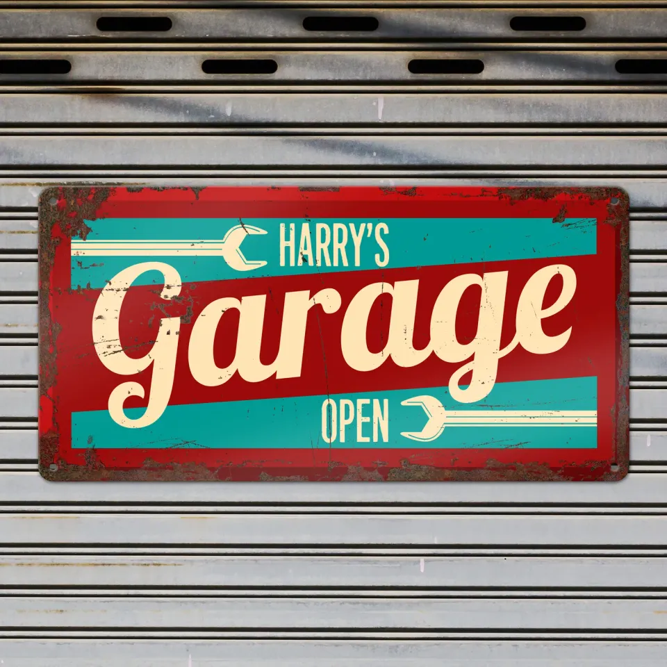 Gozi Garage metalen bord 40x20cm personaliseerbaar