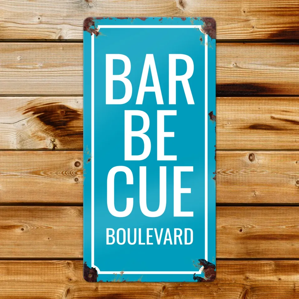 Gozi BBQ Blvd metalen bord 20x40cm straatnaam
