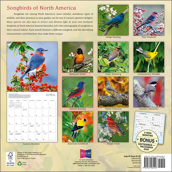 Sellers Publishing Songbirds of North America 2027 wandkalender