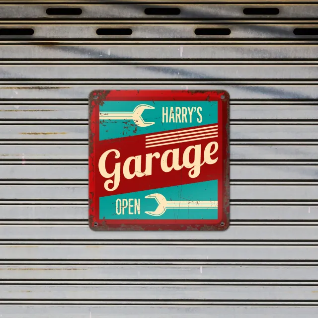 Gozi Garage metalen bord 20x20cm persoonlijk