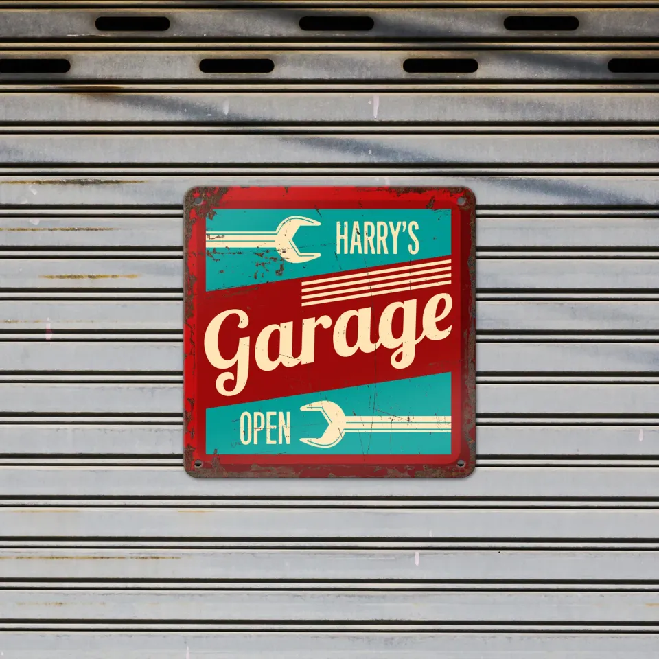Gozi Garage metalen bord 20x20cm persoonlijk