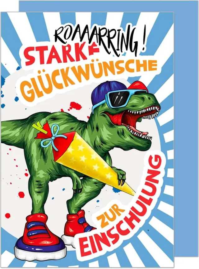 Edition Seidel Premium ES146 wenskaart dinosaurus eerste schooldag