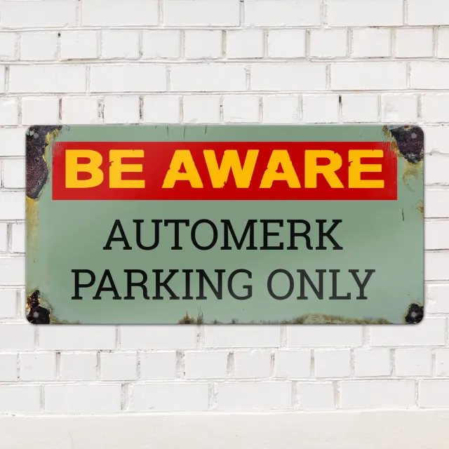 Gozi Be Aware Automerk metalen bord 40x20cm persoonlijk