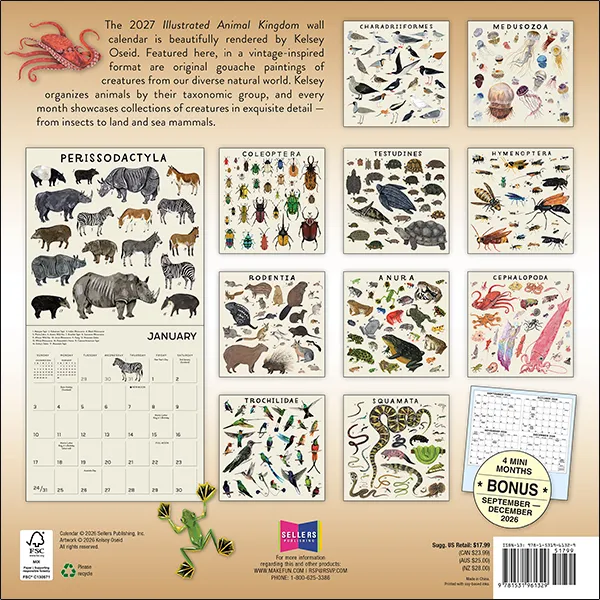 Sellers Publishing Illustrated Animal Kingdom 2027 wandkalender