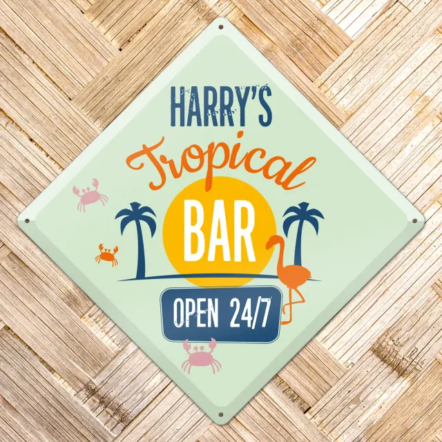 Gozi Tropical Bar metalen bord ruit 30x30 cm zomers