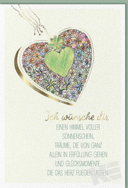 Kurt Eulzer 41-1306 wenskaart hart bloemen met folie