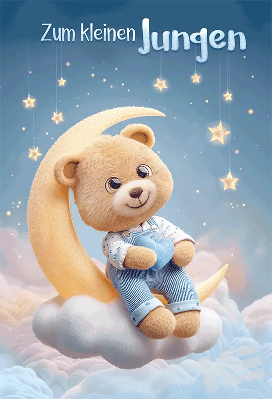 Kurt Eulzer 31-1159 babykaart jongen teddybeer maan 3D