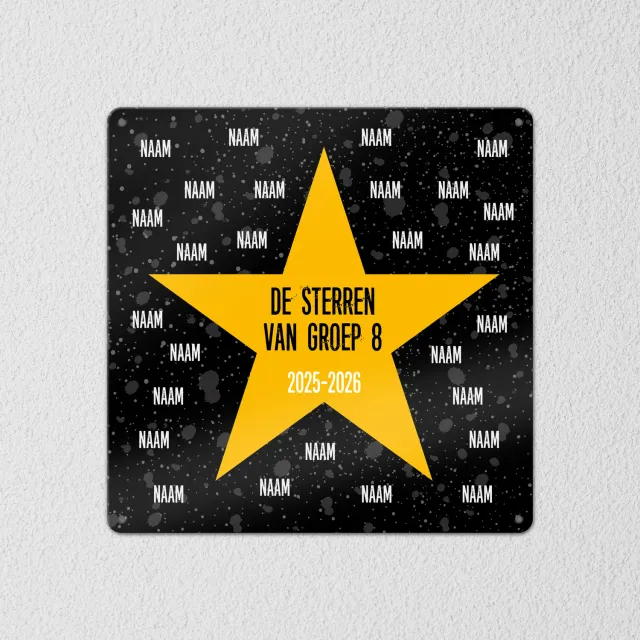 Gozi Metalen bord Gele Ster 30x30cm met namen