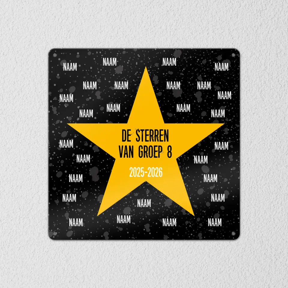 Gozi Metalen bord Gele Ster 30x30cm met namen